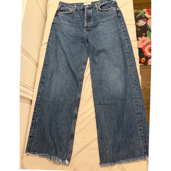 Agolde Denim - AGOLDE Ren High Rise Wide Leg Jeans Blue Raw Hem A9191-1601 Size 29